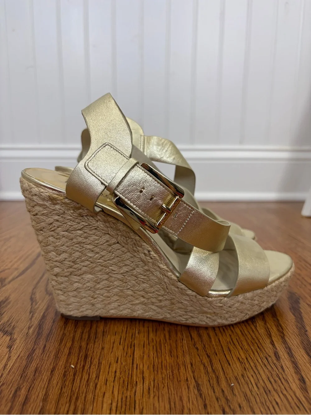 Michael Kors Gold Metallic Espadrille Wedge Sandals (9)